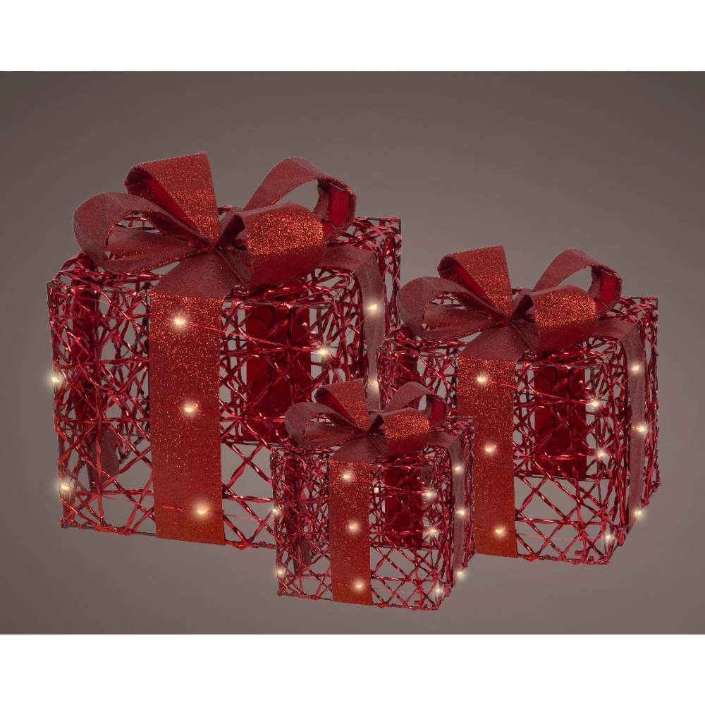 Cadeaus met LED lampjes | 3-delig | metaal | rood