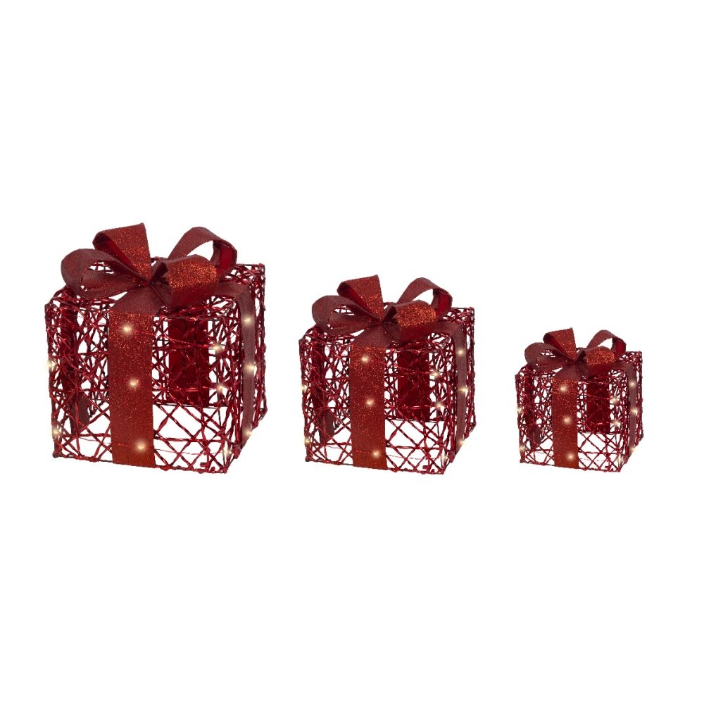 Cadeaus met LED lampjes | 3-delig | metaal | rood