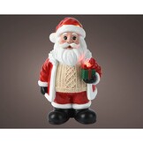Kerstman met pakje | met LED verlichting | polyresin | rood/wit | 34,5cm