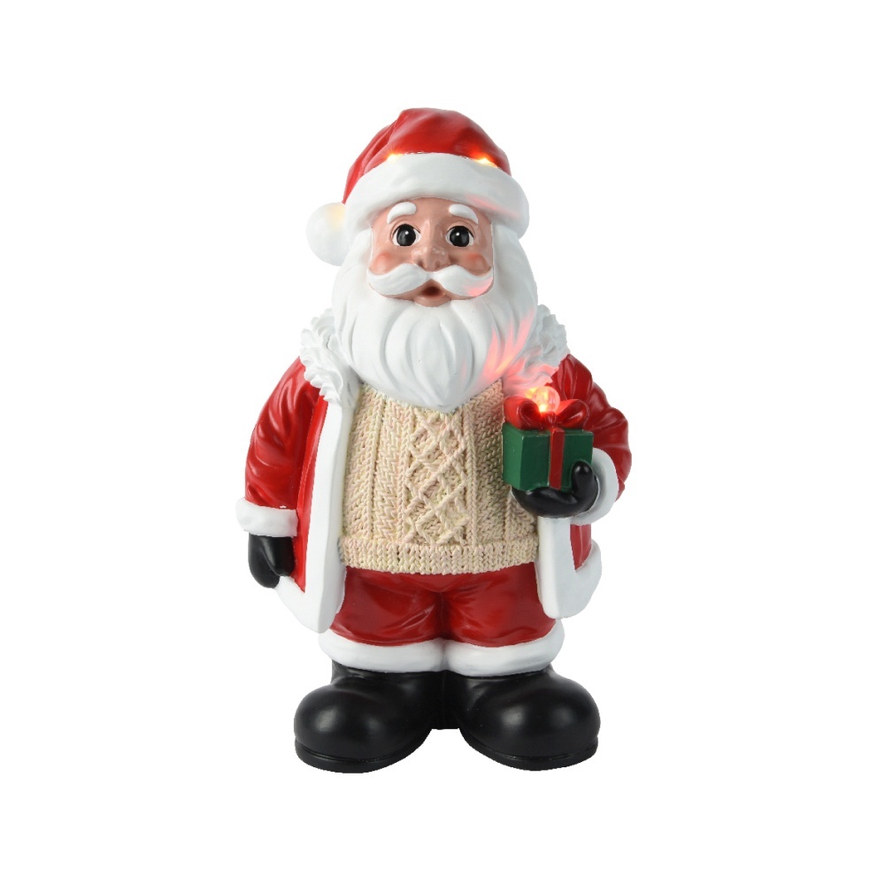 Kerstman met pakje | met LED verlichting | polyresin | rood/wit | 34,5cm