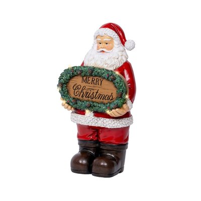 Kerstman met Merry Christmas | met LED verlichting | polyresin | rood/bruin/groen | 30cm