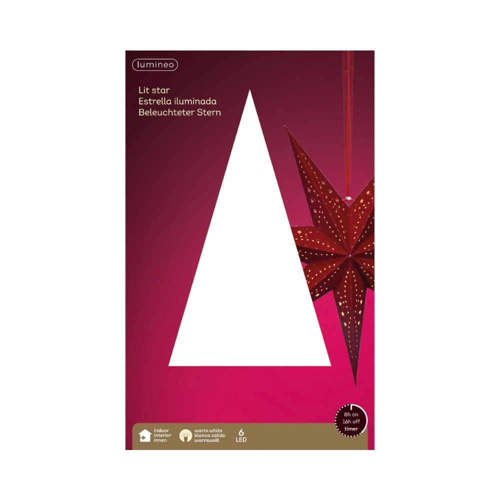 Kersthanger ster met LED lampjes | papier | rood | 24,5cm