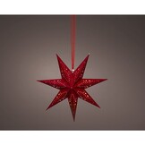 Kersthanger ster met LED lampjes | papier | rood | 18,5cm