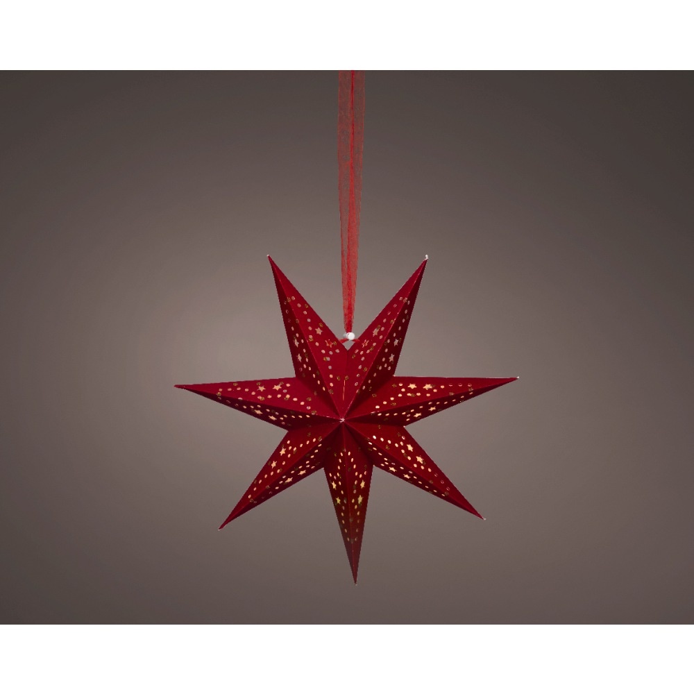 Kersthanger ster met LED lampjes | papier | rood | 18,5cm