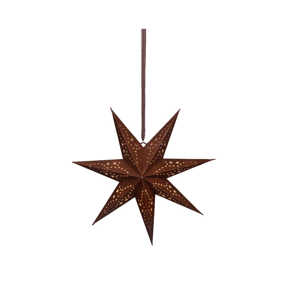 Kersthanger ster met LED lampjes | papier | bruin | 18,5cm