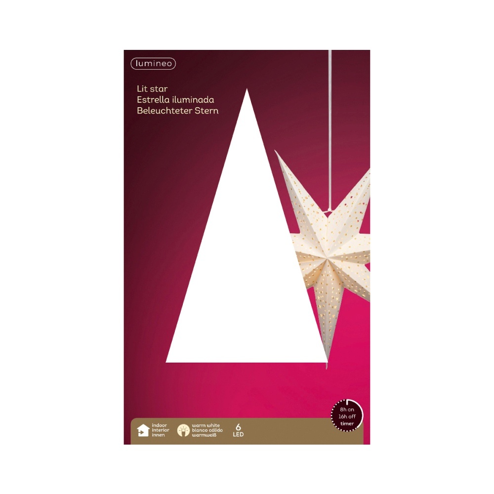 Kersthanger ster met LED lampjes | papier | wit | 24,5cm
