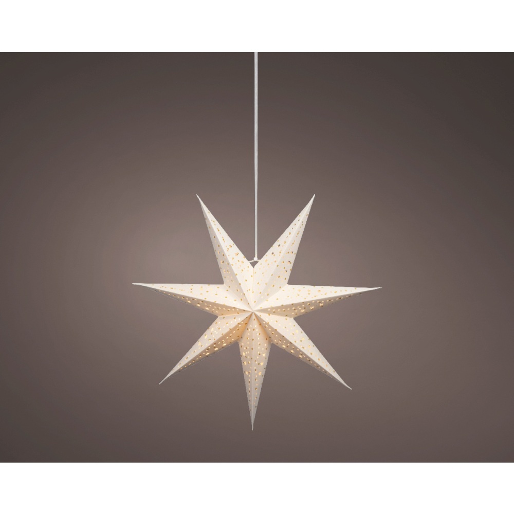 Kersthanger ster met LED lampjes | papier | wit | 24,5cm