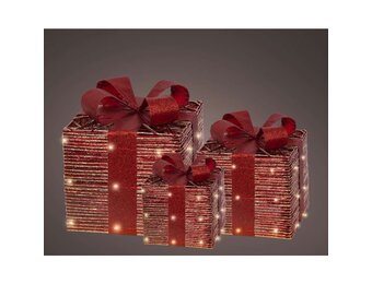 Cadeaus met LED lampjes | 3-delig | papier | rood