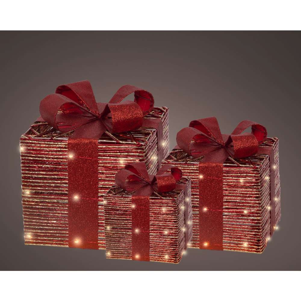 Cadeaus met LED lampjes | 3-delig | papier | rood