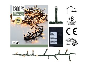 Kerstverlichting microcluster | 1200 LED lampjes | extra warm wit | 24 meter