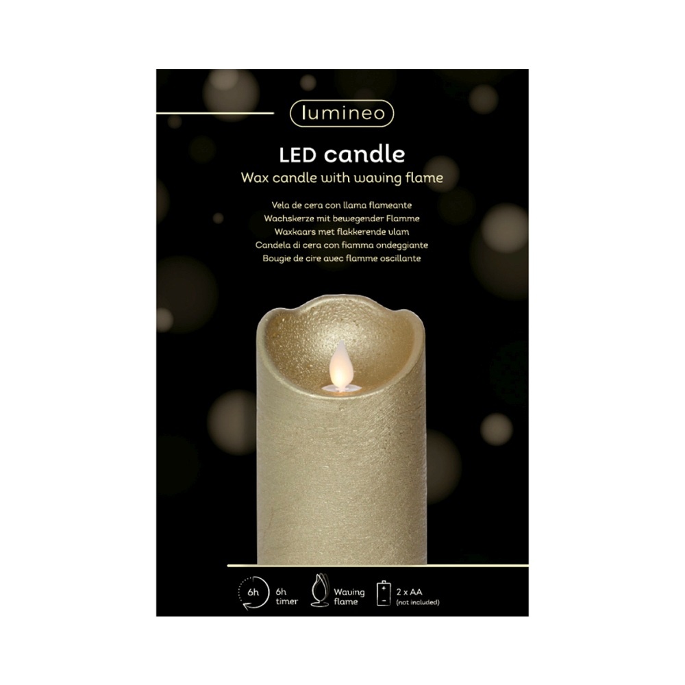 LED kaars | wax | goud/warm wit met bewegend lampje | ø7,5x12,5cm