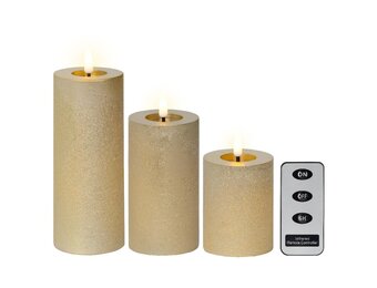 LED kaarsen set van 3 | wax | goud/warm wit met bewegend lampje | ø7,5x15/12,5/10cm