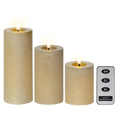 LED kaarsen set van 3 | wax | goud/warm wit met bewegend lampje | ø7,5x15/12,5/10cm