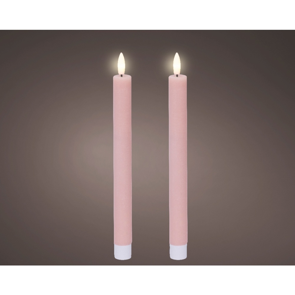 LED dinerkaarsen set van 2 | wax | roze/warm wit | 24,5cm