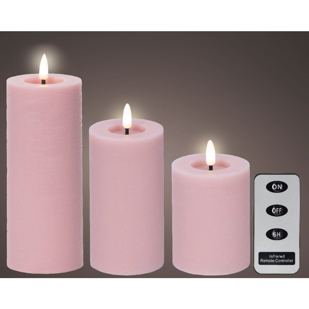 LED kaarsen set van 3 | wax | roze/warm wit | ø7,5x15/12,5/10cm