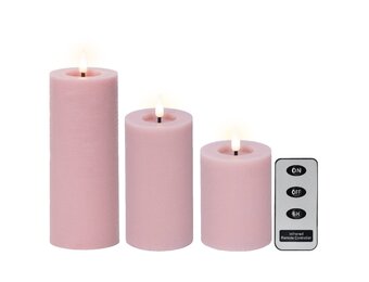 LED kaarsen set van 3 | wax | roze/warm wit | ø7,5x15/12,5/10cm