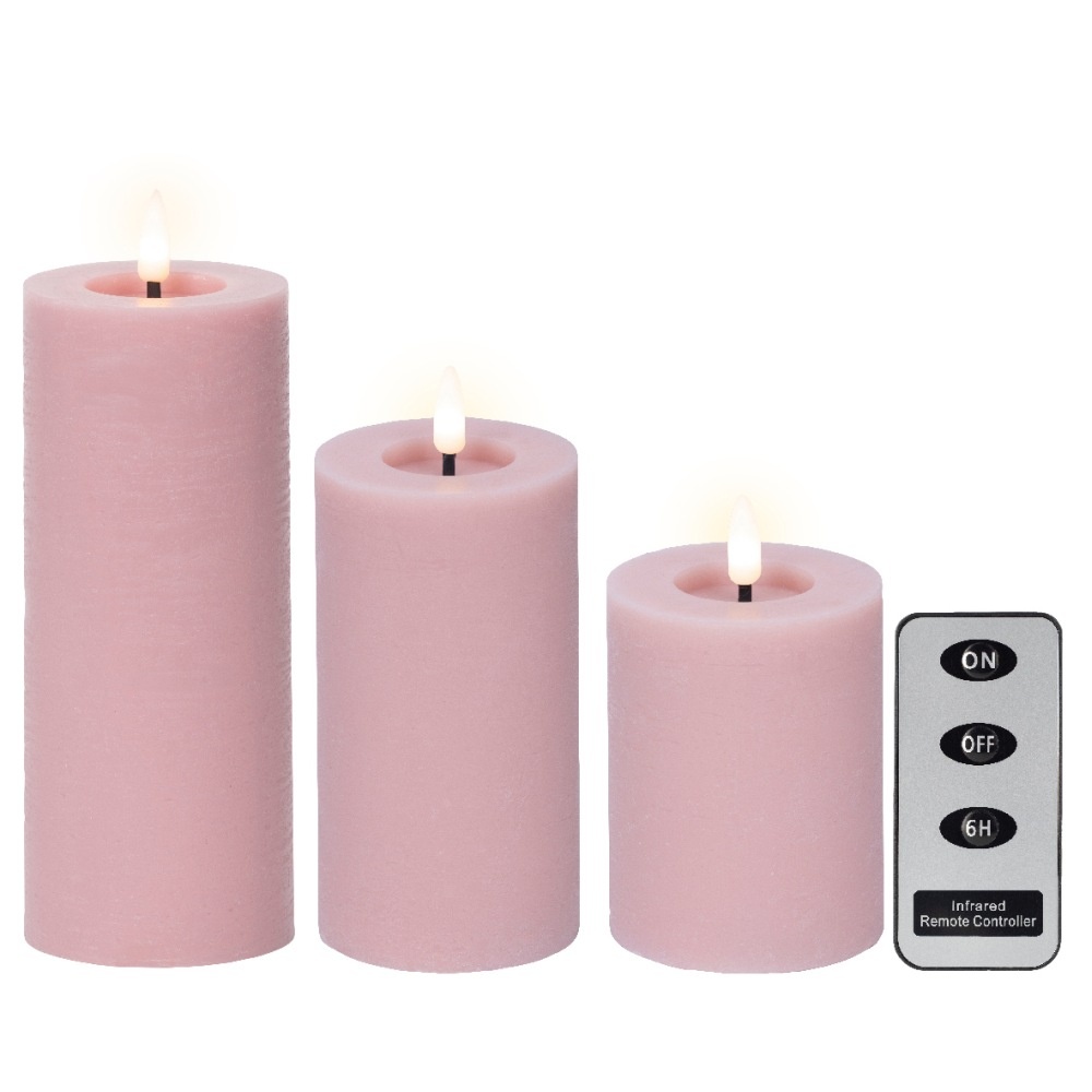 LED kaarsen set van 3 | wax | roze/warm wit | ø7,5x15/12,5/10cm