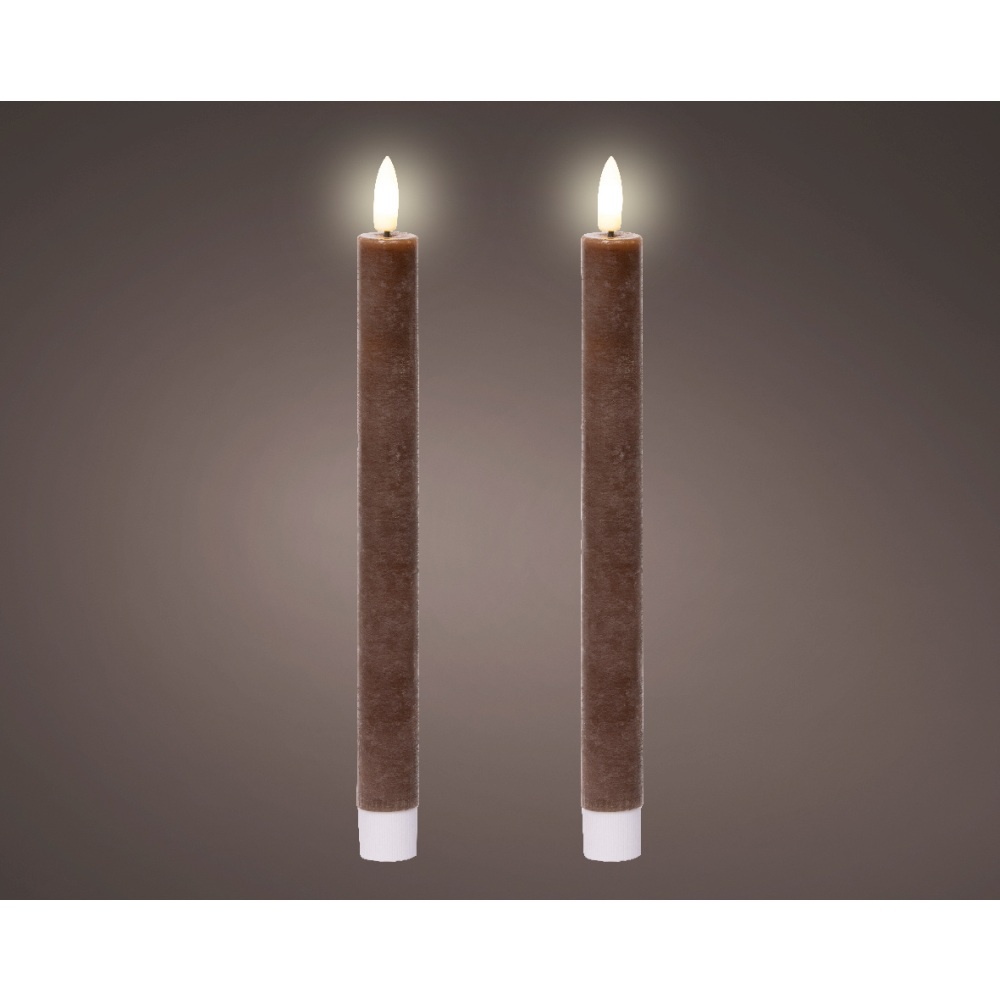 LED dinerkaarsen set van 2 | wax | donker bruin/warm wit | 24,5cm