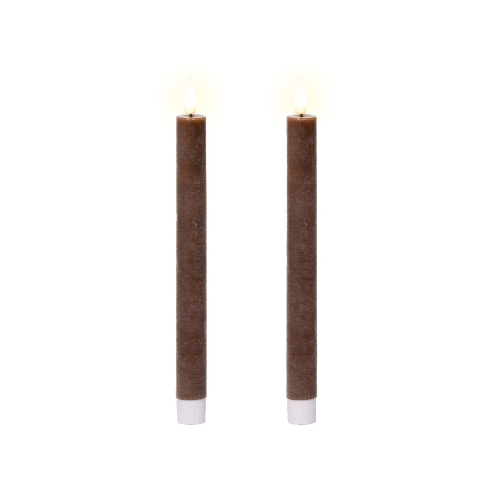 LED dinerkaarsen set van 2 | wax | donker bruin/warm wit | 24,5cm