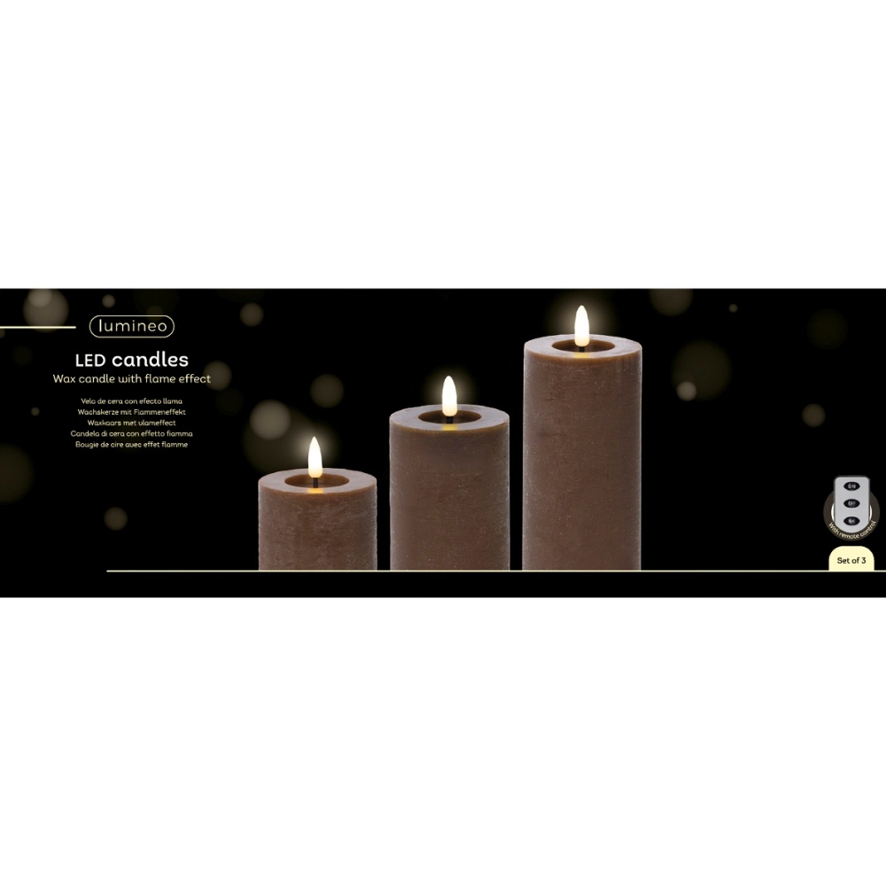 LED kaarsen set van 3 | wax | donker bruin/warm wit | ø7,5x15/12,5/10cm