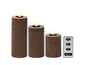 LED kaarsen set van 3 | wax | donker bruin/warm wit | ø7,5x15/12,5/10cm