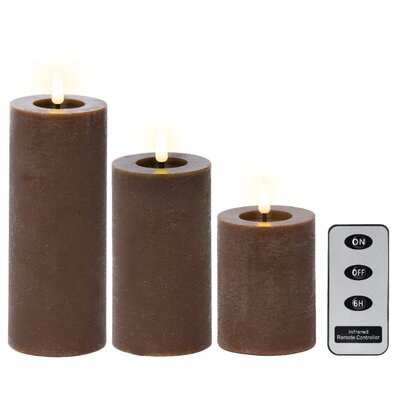 LED kaarsen set van 3 | wax | donker bruin/warm wit | ø7,5x15/12,5/10cm