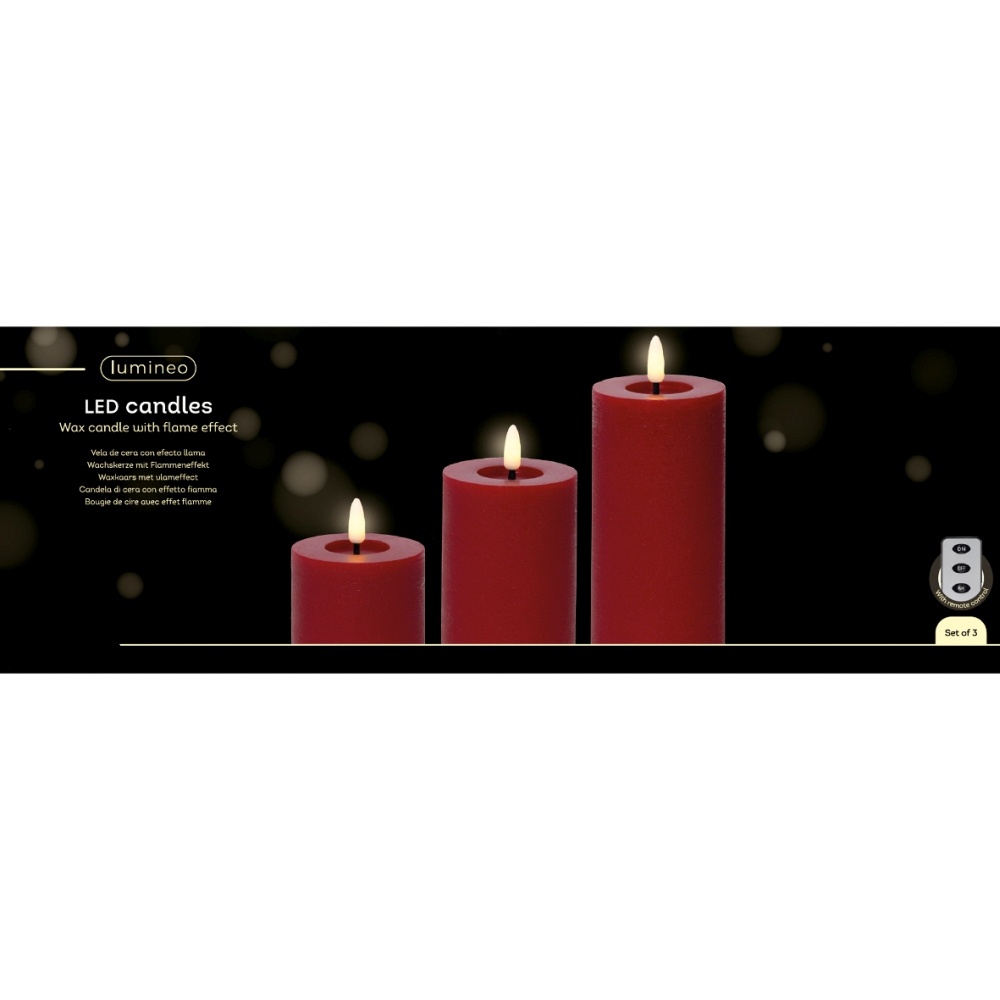 LED kaarsen set van 3 | wax | rood/warm wit | ø7,5x15/12,5/10cm