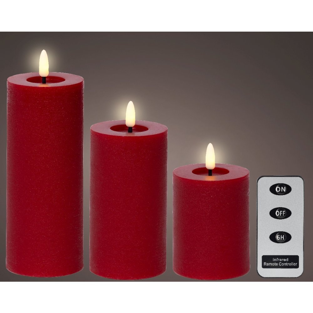 LED kaarsen set van 3 | wax | rood/warm wit | ø7,5x15/12,5/10cm