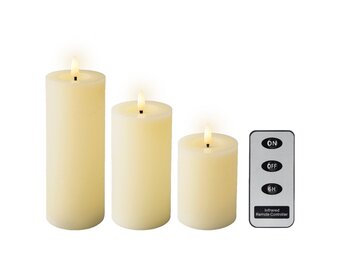 LED kaarsen set van 3 | wax | creme/warm wit met bewegend lampje | ø7,5x15/12,5/10cm