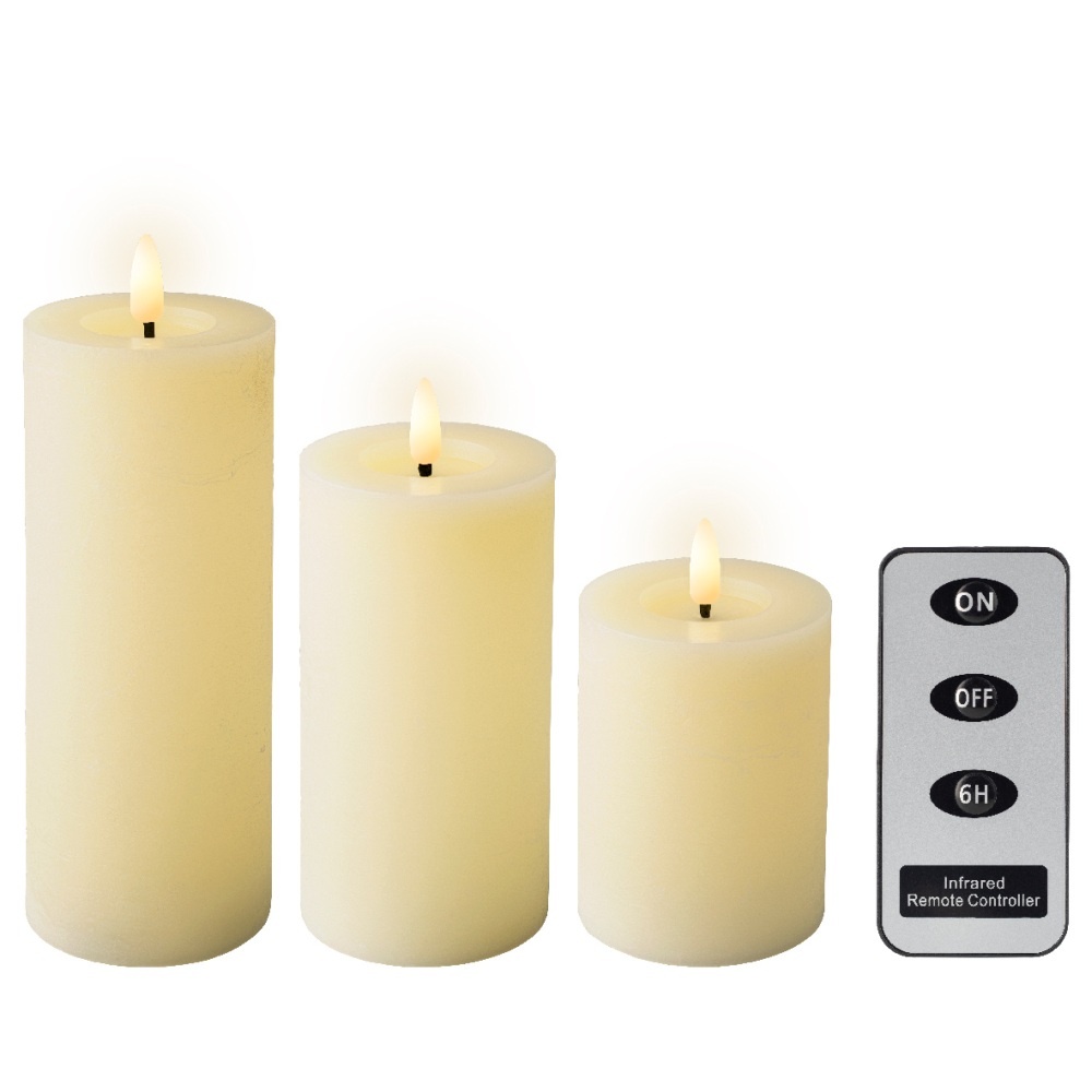 LED kaarsen set van 3 | wax | creme/warm wit met bewegend lampje | ø7,5x15/12,5/10cm