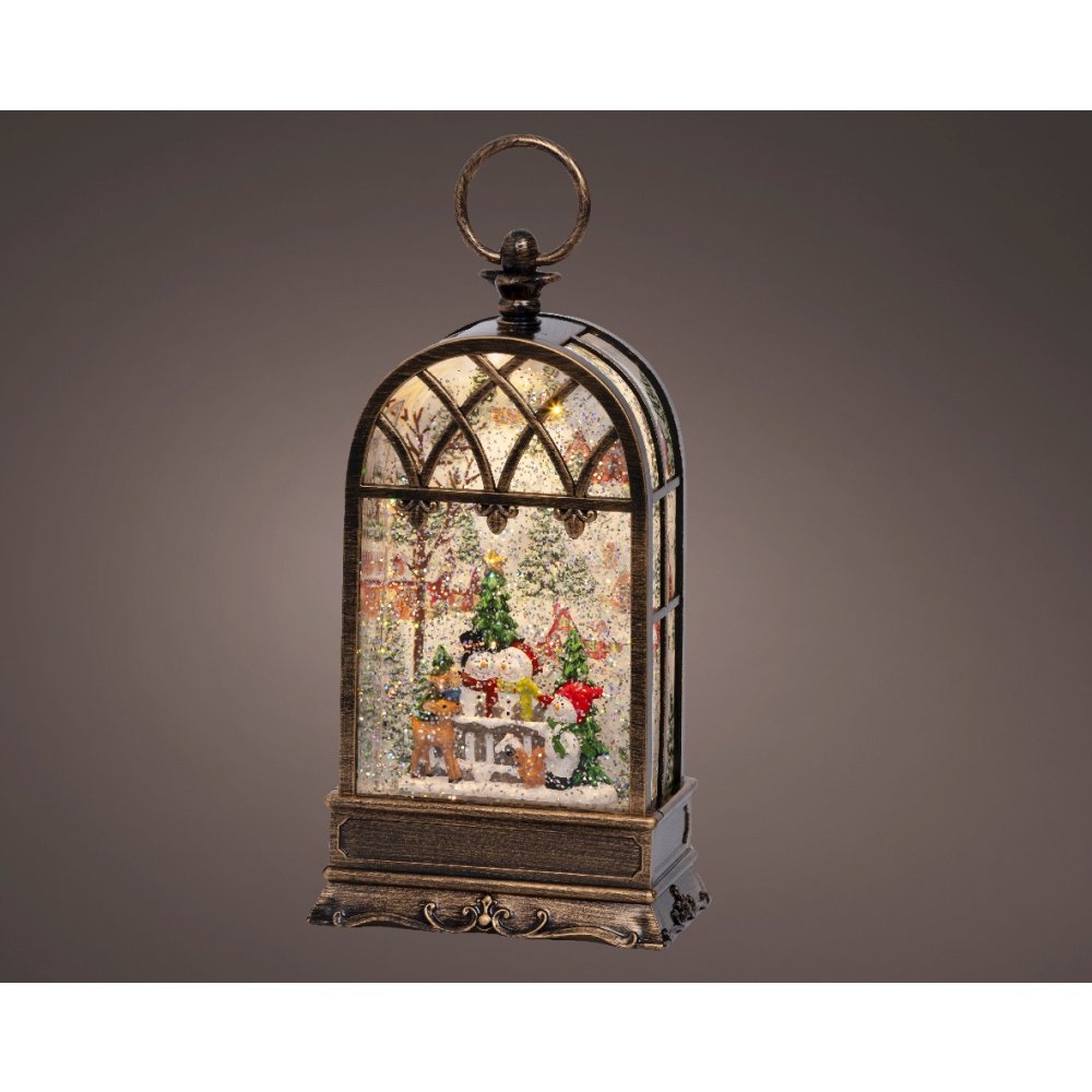 Sneeuwbol kast met LED lampjes | bruin | 26cm