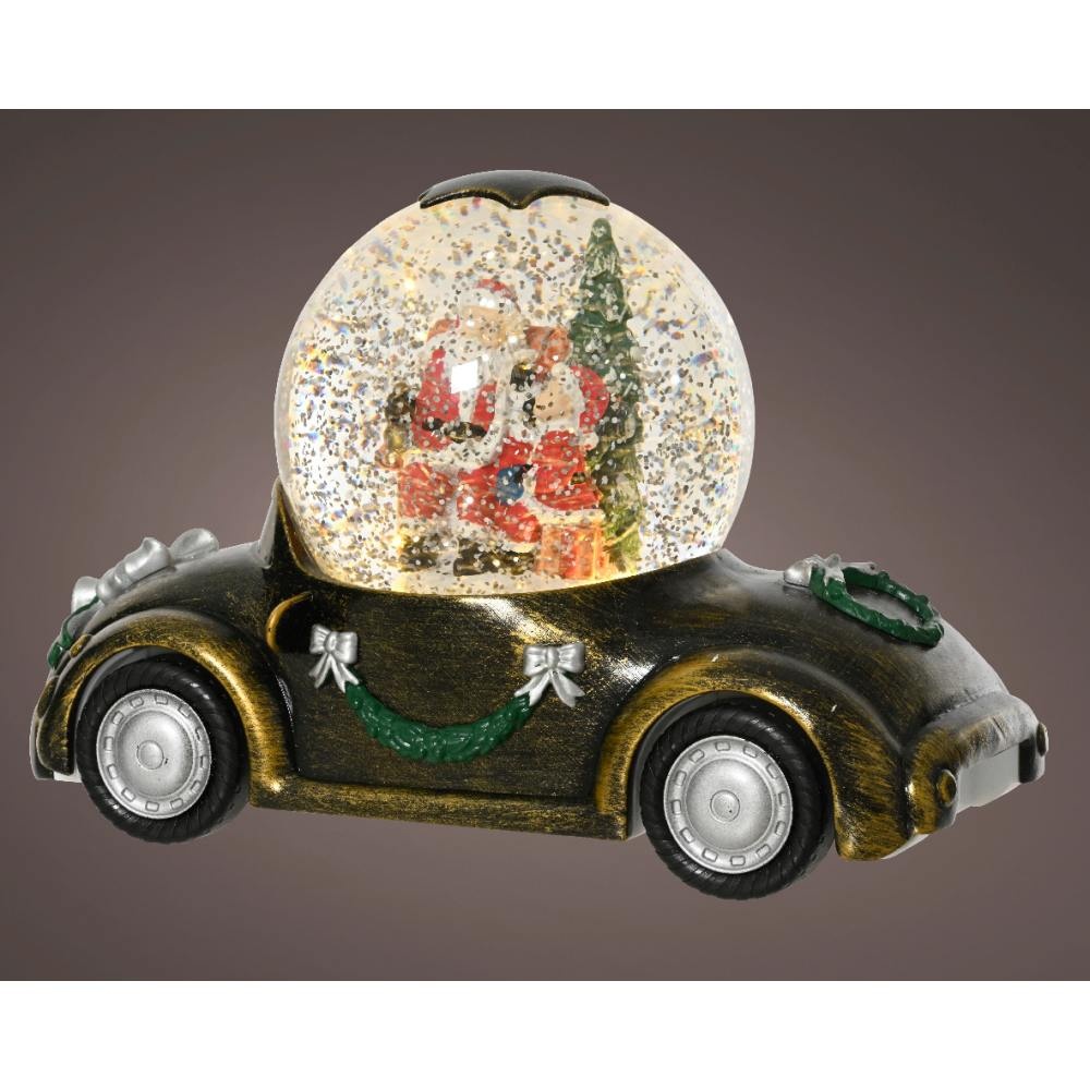 Sneeuwbol luxe auto met LED lampjes | zwart | 14,6cm