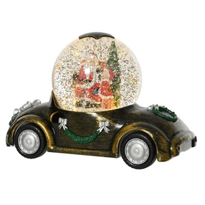 Sneeuwbol luxe auto met LED lampjes | zwart | 14,6cm