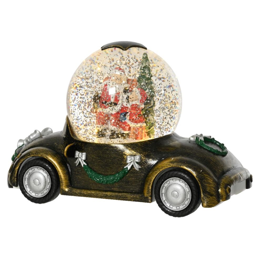 Sneeuwbol luxe auto met LED lampjes | zwart | 14,6cm