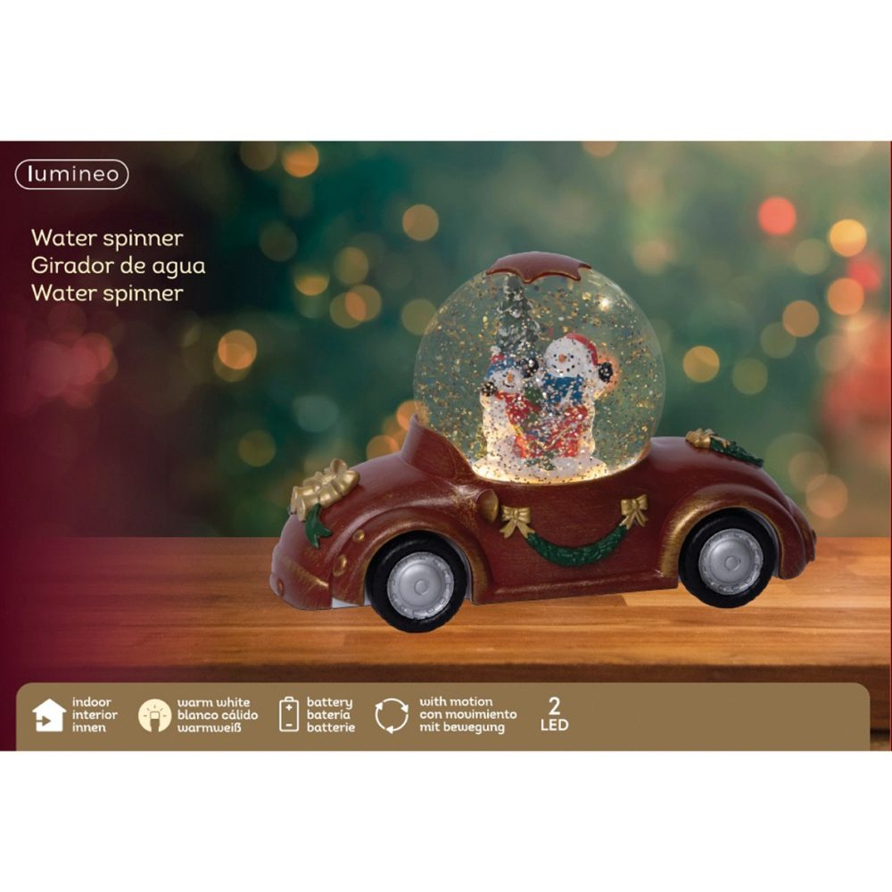 Sneeuwbol luxe auto met LED lampjes | rood | 14,6cm