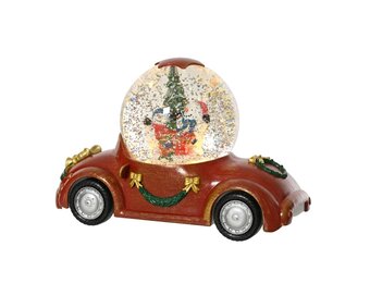Sneeuwbol luxe auto met LED lampjes | rood | 14,6cm
