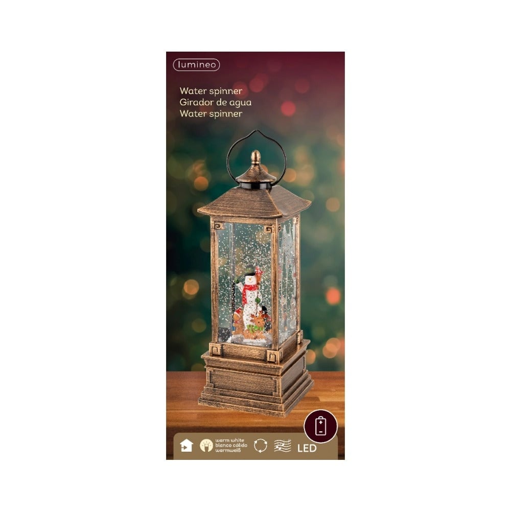 Sneeuwbol hoge lantaarn met LED lampjes | goud | 28,5cm