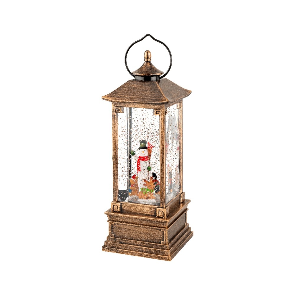 Sneeuwbol hoge lantaarn met LED lampjes | goud | 28,5cm