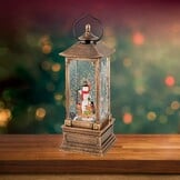 Sneeuwbol hoge lantaarn met LED lampjes | goud | 28,5cm