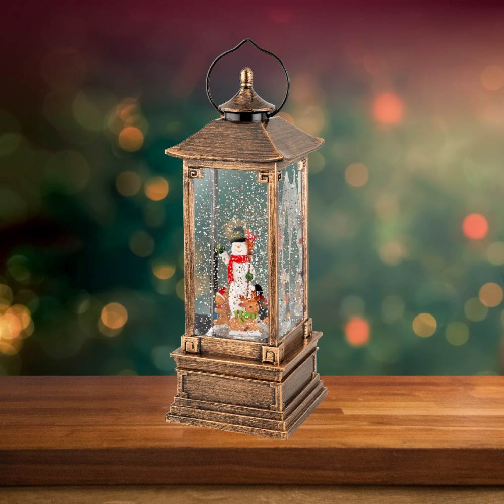 Sneeuwbol hoge lantaarn met LED lampjes | goud | 28,5cm