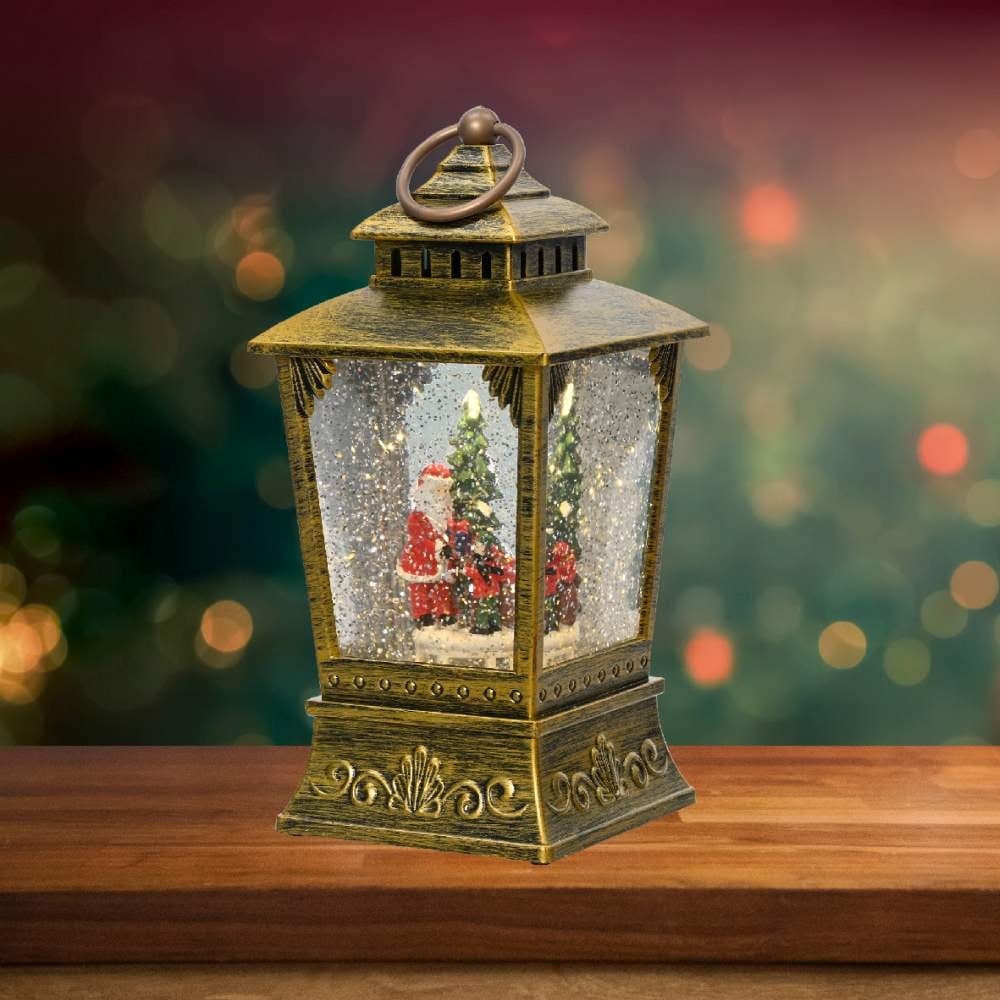 Sneeuwbol lantaarn met LED lampjes | goud | 24cm