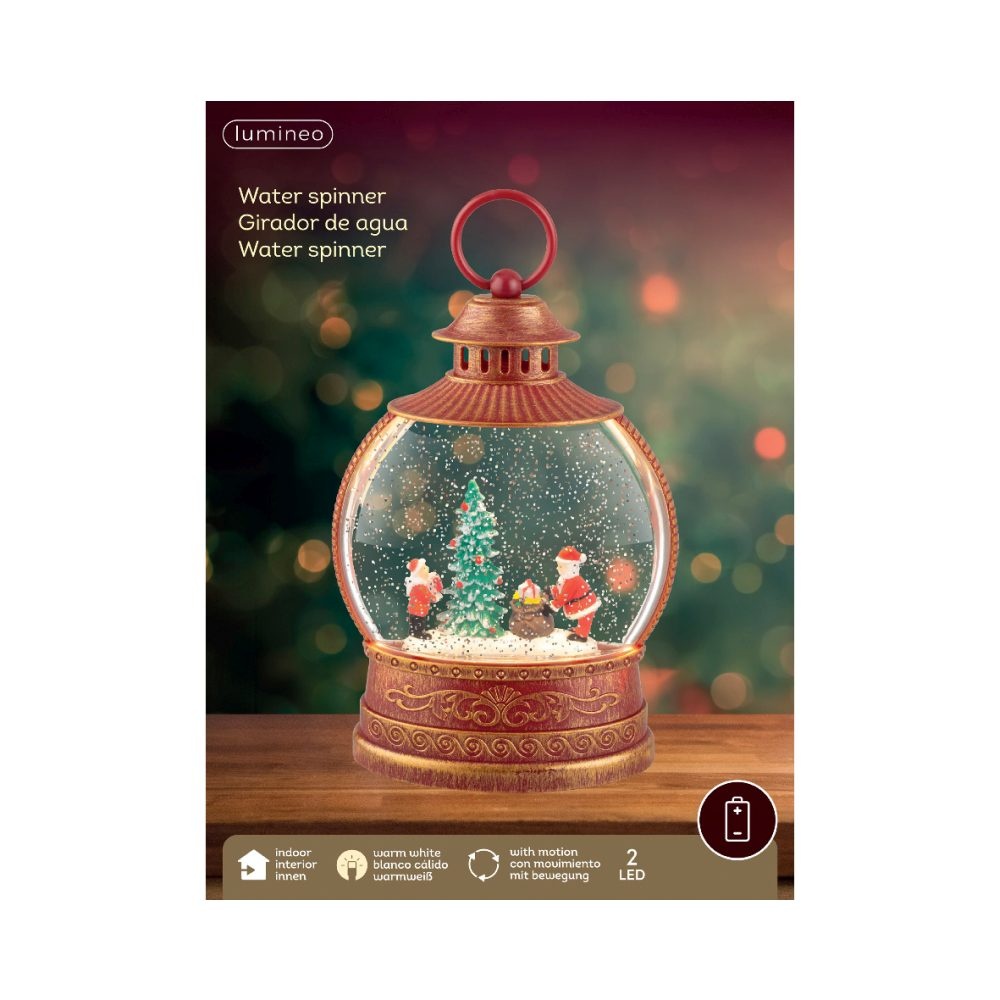 Sneeuwbol lantaarn met LED lampjes | rood/goud | 25,5cm