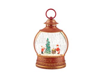 Sneeuwbol lantaarn met LED lampjes | rood/goud | 25,5cm