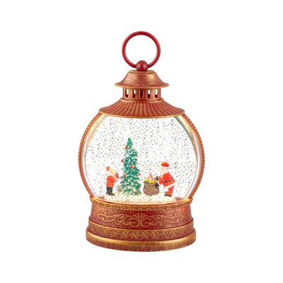 Sneeuwbol lantaarn met LED lampjes | rood/goud | 25,5cm