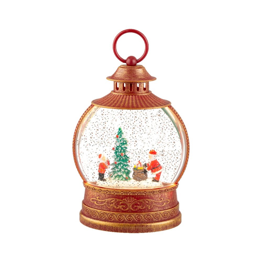 Sneeuwbol lantaarn met LED lampjes | rood/goud | 25,5cm