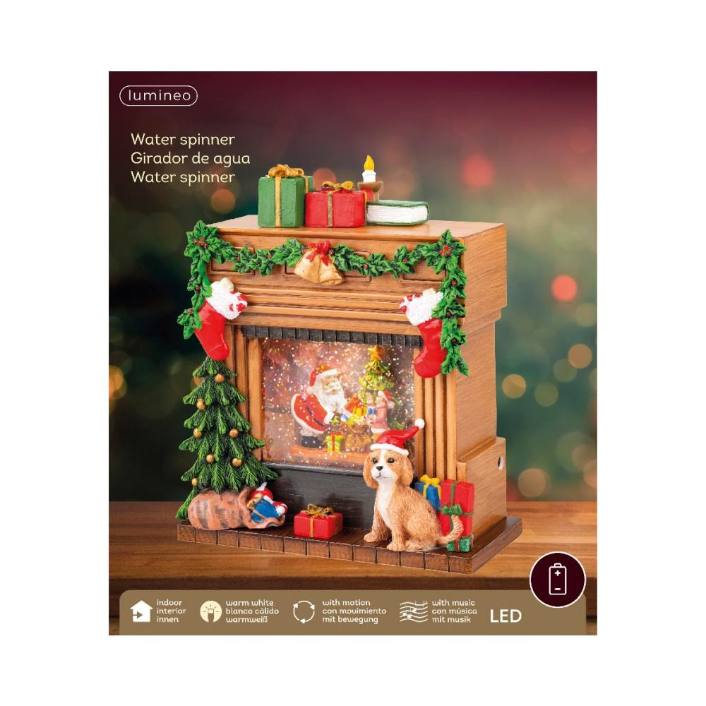 Sneeuwbol openhaard met LED lampjes | bruin | 23cm