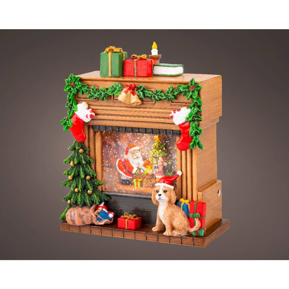 Sneeuwbol openhaard met LED lampjes | bruin | 23cm