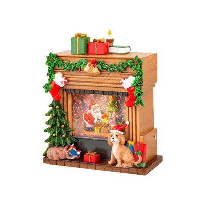 Sneeuwbol openhaard met LED lampjes | bruin | 23cm