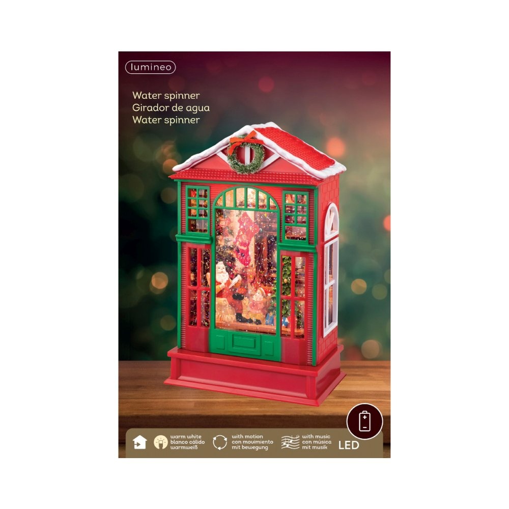 Sneeuwbol kersthuis met LED lampjes | rood | 25,5cm