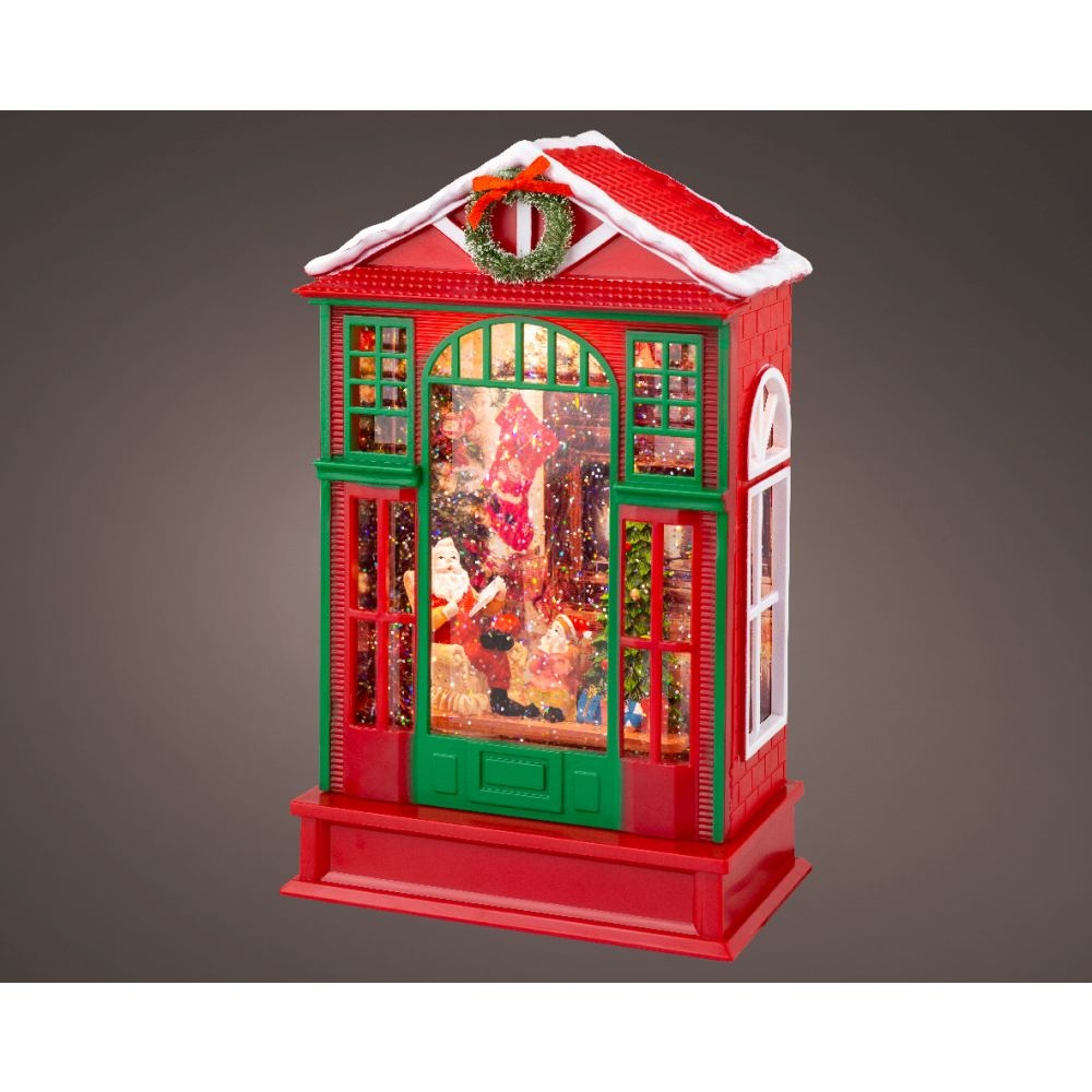 Sneeuwbol kersthuis met LED lampjes | rood | 25,5cm